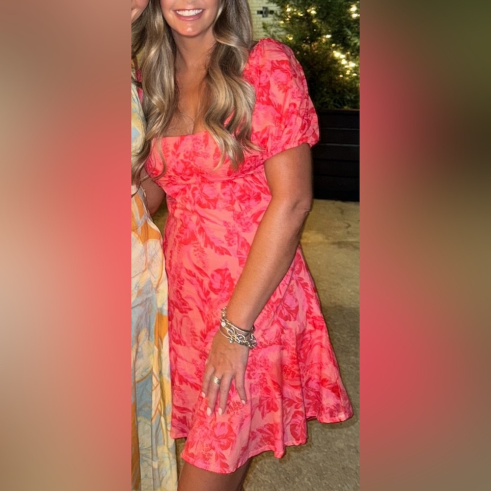 Olivaceous Coral and Pink Floral Dress